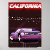 California 80's neon Supercar Poster