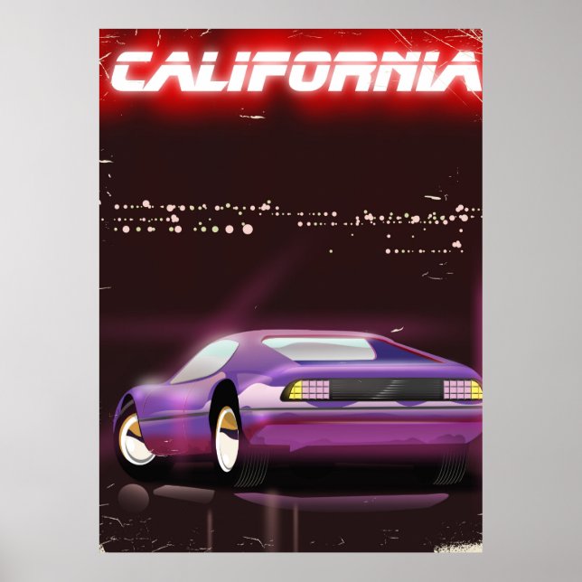 California 80's neon Supercar Poster (Vorne)