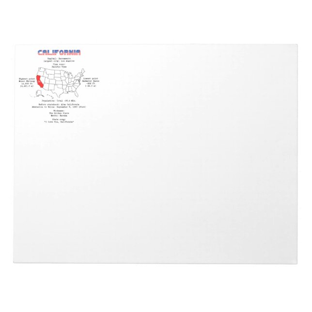 California American Staat auf der Karte und nützli Notizblock (Vorderseite)