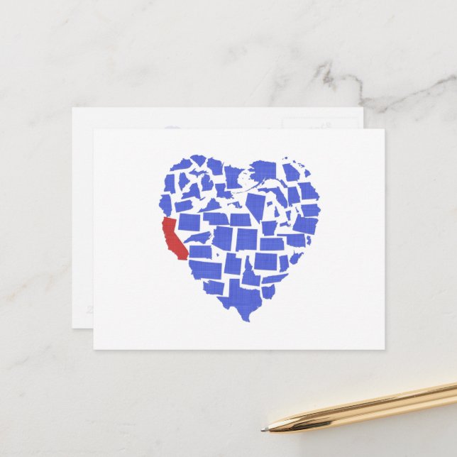 California American Staaten Heart Mosaic Blue Cali Postkarte (Vorderseite/Rückseite Beispiel)