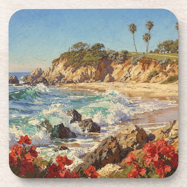  California Beach | Impressionist Coastal Art Getränkeuntersetzer (Vorderseite)