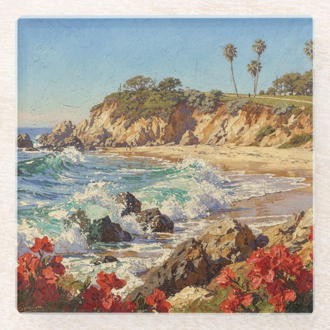  California Beach | Impressionist Coastal Art Glasuntersetzer (Vorderseite)