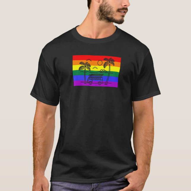California Beach Palm Tree Van Lgbtq Gay Pride Fla T-Shirt (Vorderseite)