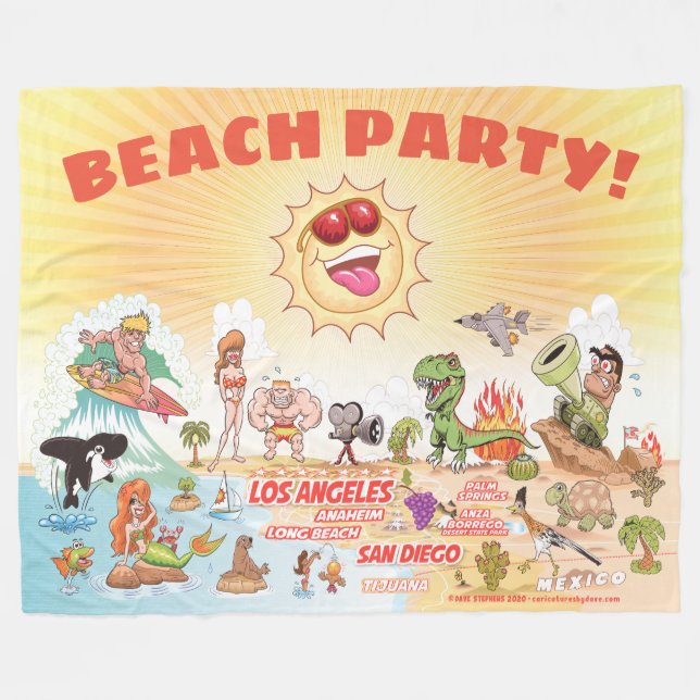 California Beach Party Fleecedecke (Vorderseite (Horizontal))