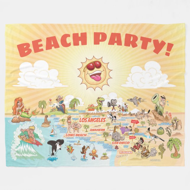California Beach Party Fleecedecke (Vorderseite (Horizontal))