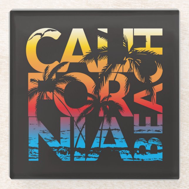 California Beach Poster Glasuntersetzer (Vorderseite)