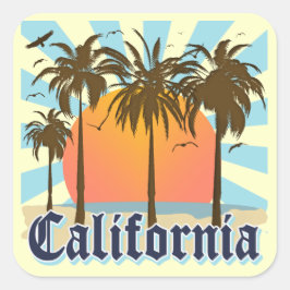 California Beach Sunset Quadratischer Aufkleber