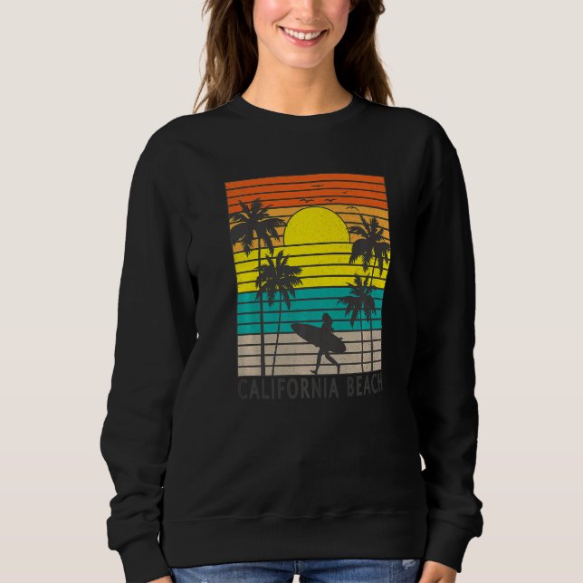 California Beach Surfer Girl Surfing Surf Palm Tre Sweatshirt (Vorderseite)