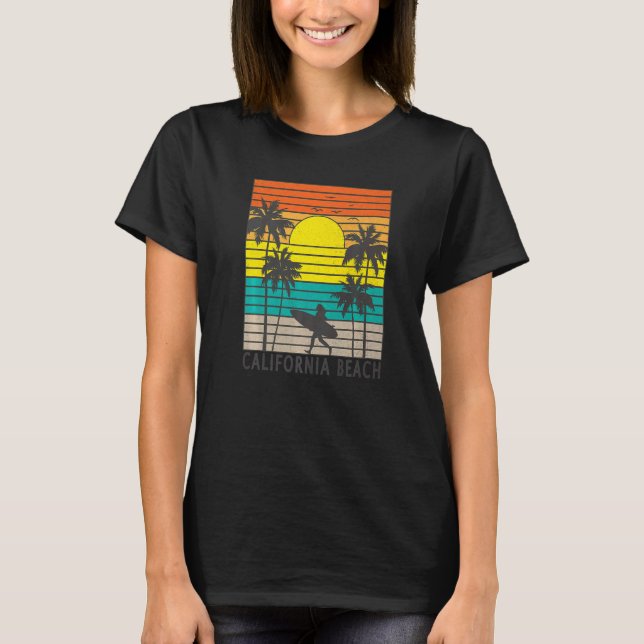 California Beach Surfer Girl Surfing Surf Palm Tre T-Shirt (Vorderseite)