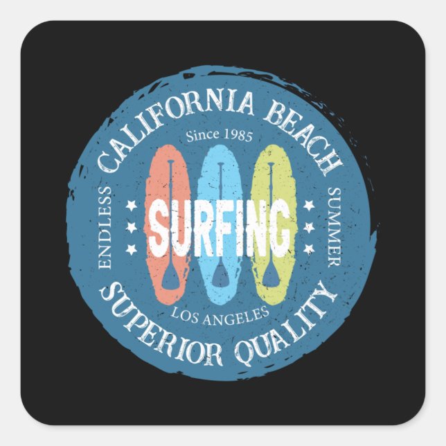 California Beach Surfing Los Angeles Quadratischer Aufkleber (Vorderseite)