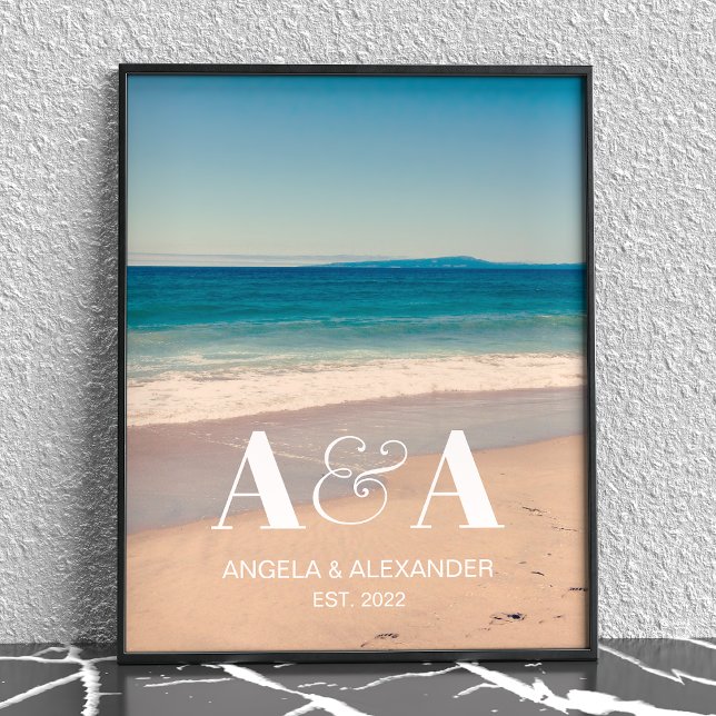 California Beach Wedding Monogram Foto Poster (Von Creator hochgeladen)