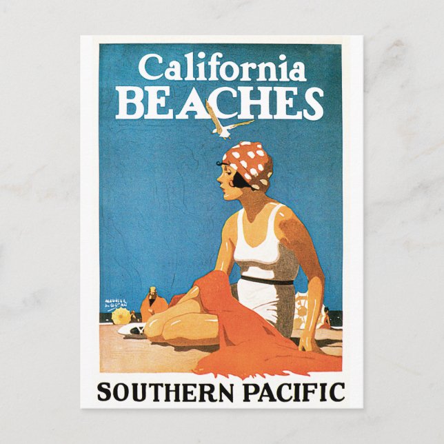 California Beaches Vintage Travel Poster Postkarte (Vorderseite)