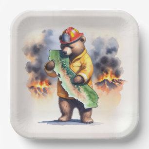 California Bear Feuerwehrmann Pappteller