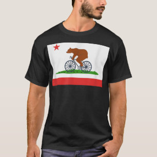 California Bear on Bike California Flag T-Shirt