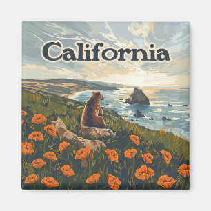 California Bear Poppies Blume Coast Retro Magnet