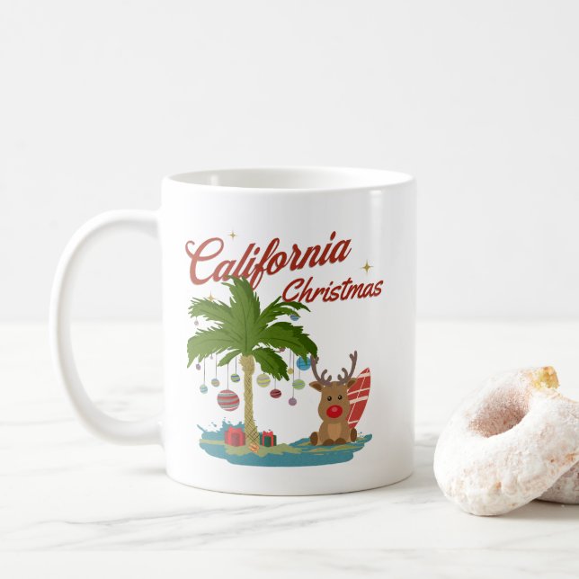 California Christmas Palm Tree and Reindeer Kaffeetasse (Mit Donut)