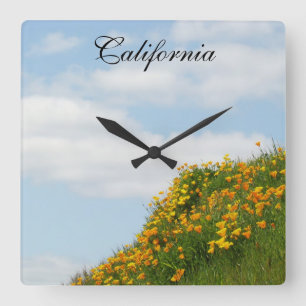 California Clock gibt Blue Sky Blume Wiese Quadratische Wanduhr
