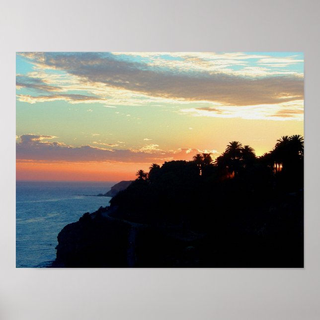 California Coast at Sunset San Pedro Royal Palms Poster (Vorne)