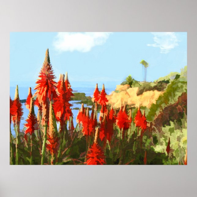California Coastline & Red Hot Poker Pflanze Poster (Vorne)