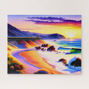 California Coastline Sonnenuntergang Farbe Puzzle