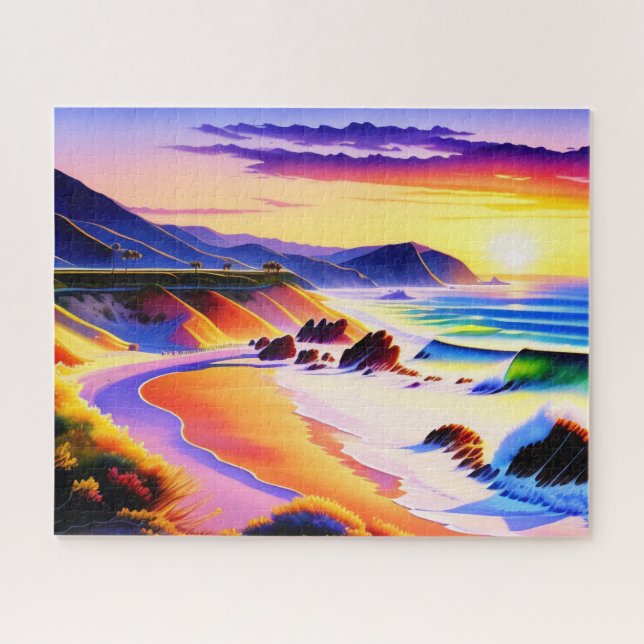 California Coastline Sonnenuntergang Farbe Puzzle (Horizontal)