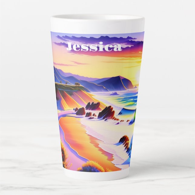 California Coastline Sunset Personalisiert Milchtasse (Vorderseite)