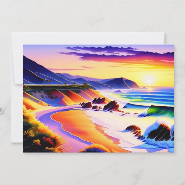 California Coastline Sunset Watercolor Card Karte (Vorderseite)