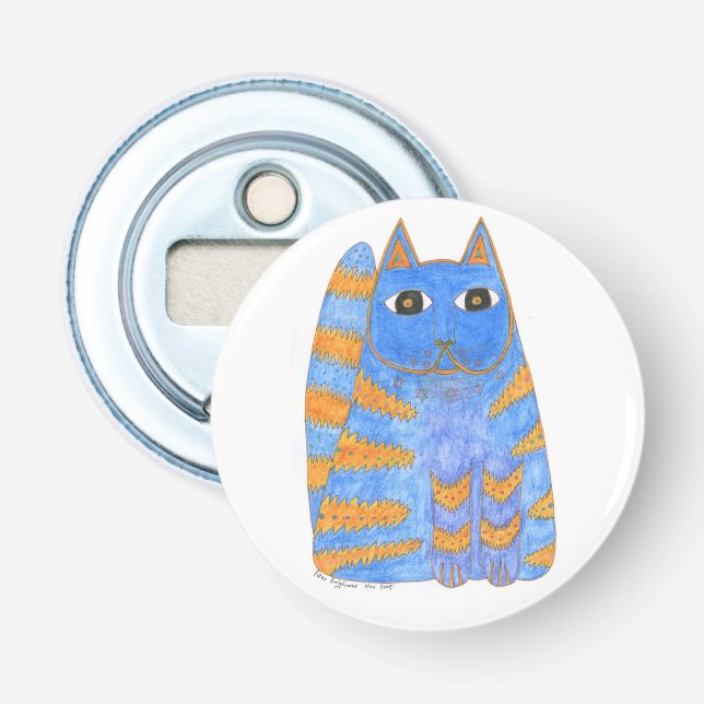 California Dreamin’ blue/gold cat Flaschenöffner (Vorderseite)