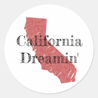 California Dreamin' mit Sketch von Kalifornien Runder Aufkleber