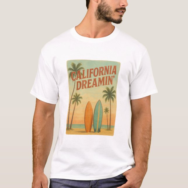 California Dreamin’ Retro 1970s Travel Design T-Shirt (Vorderseite)