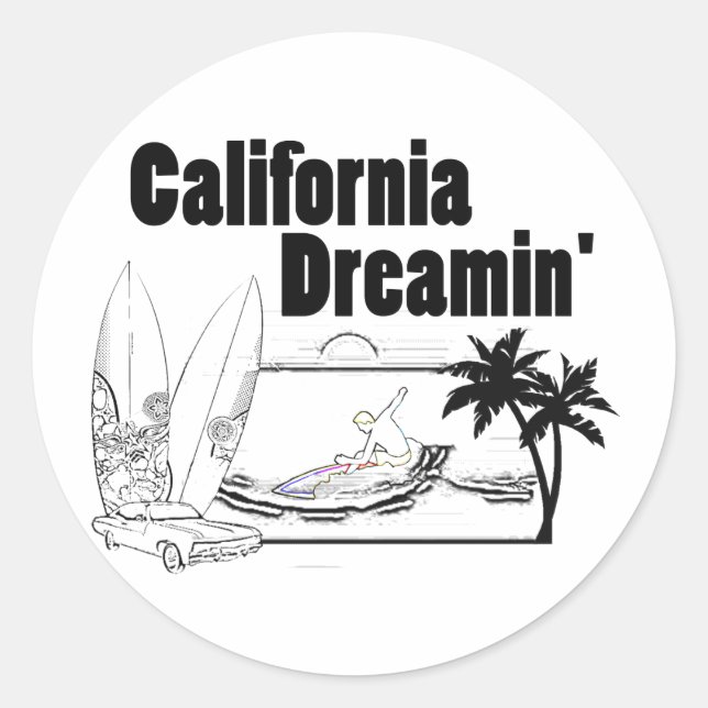 California Dreamin' Runder Aufkleber (Vorderseite)