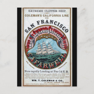 California Farwell Clipper Segelschiff 1900 Postkarte