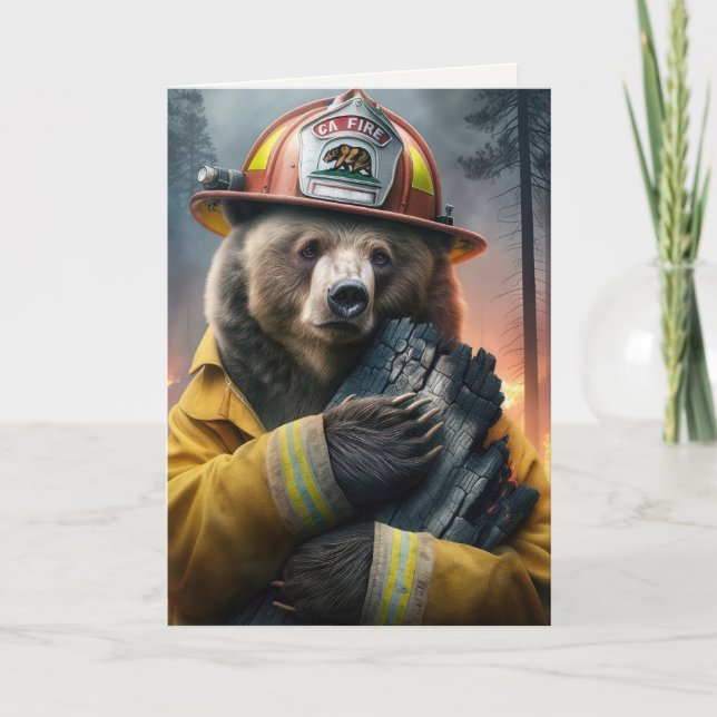 California Firefighter Bär für Danke Karte (Vorderseite)