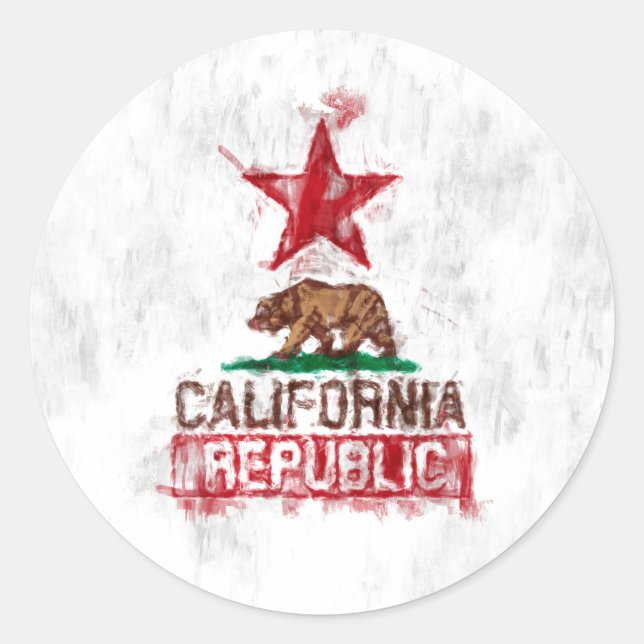 California Flag Bär im Painterly Style Runder Aufkleber (Vorderseite)