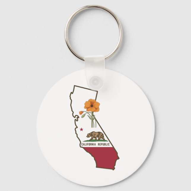 California Flag mit Staat Blume California Poppy Schlüsselanhänger (Vorderseite)
