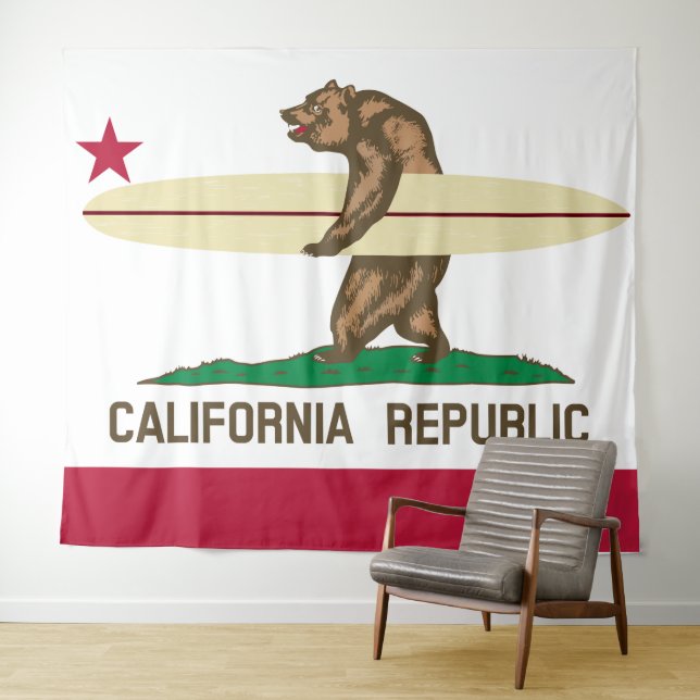 California Flag Surfbär Tapestry Wandteppich (Beispiel (Horizontal))
