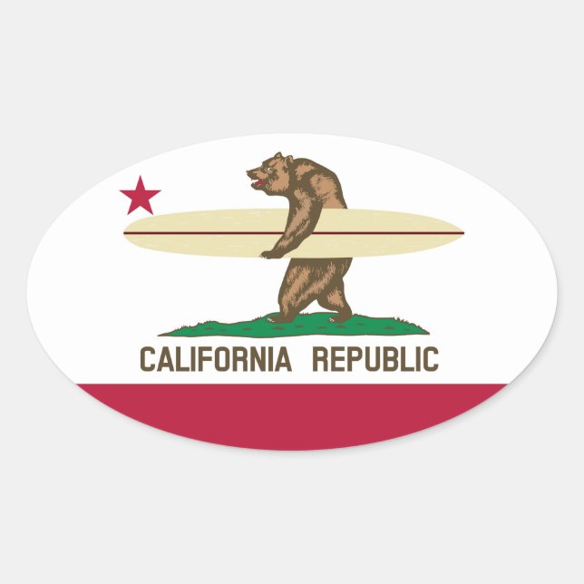 California Flag Surfer Beer Oval Sticker (Vorderseite)