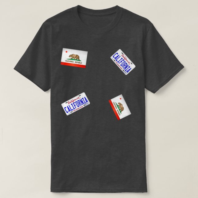California Flag und California License Plate Patte T-Shirt (Design vorne)