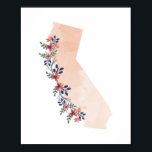 California Floral Watercolor Staat Poster<br><div class="desc">California Floral Watercolor Staat</div>