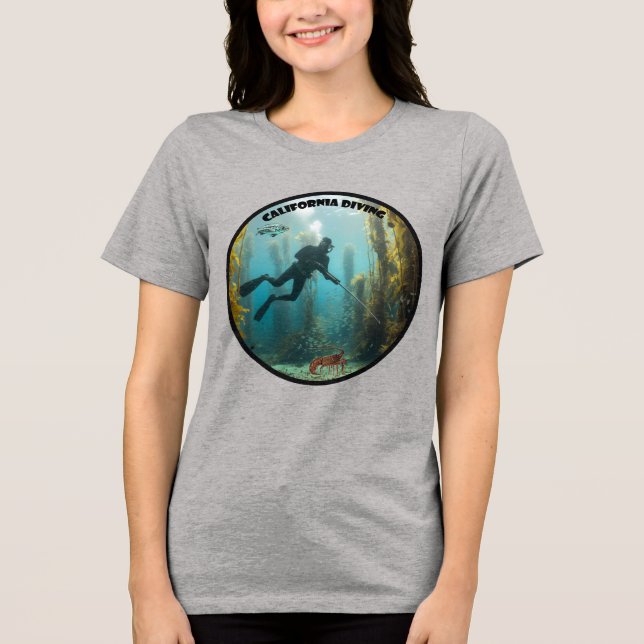 California Freediving Diver with Kelp and Fish URM Tri-Blend Shirt (Vorderseite)