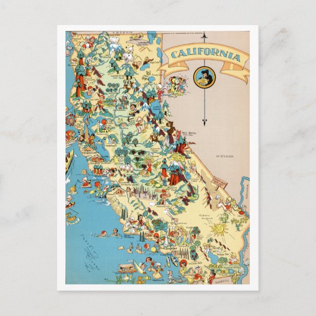 California Funny Vintag Map Postkarte (Vorderseite)