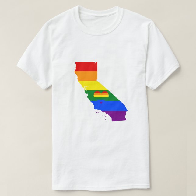 California Gay Pride Rainbow Flag Herz GLBTQ T-Shirt (Design vorne)