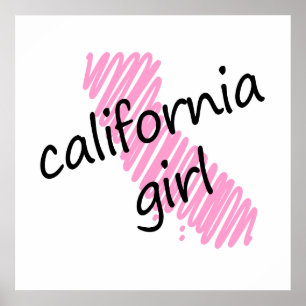 California Girl mit Scribbled California Map Poster