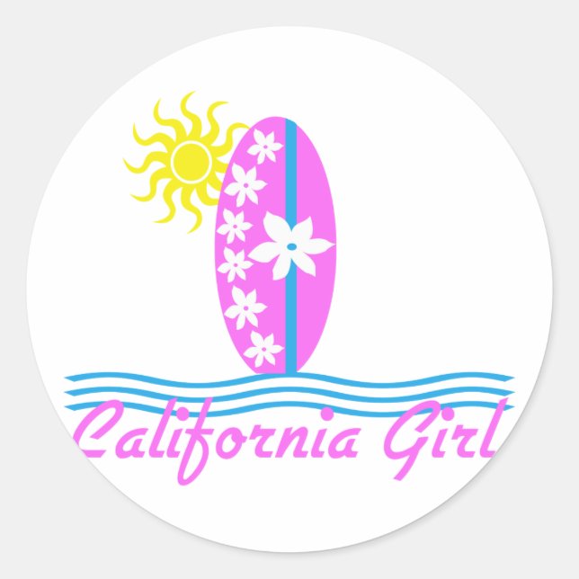 California Girl Pink Surfboard W/Sun Runder Aufkleber (Vorderseite)