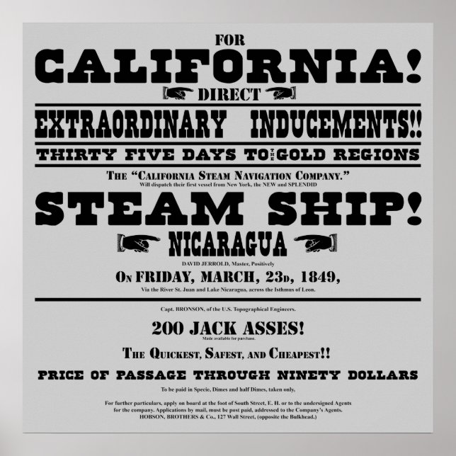 California Gold Rush Handbill Poster (Vorne)
