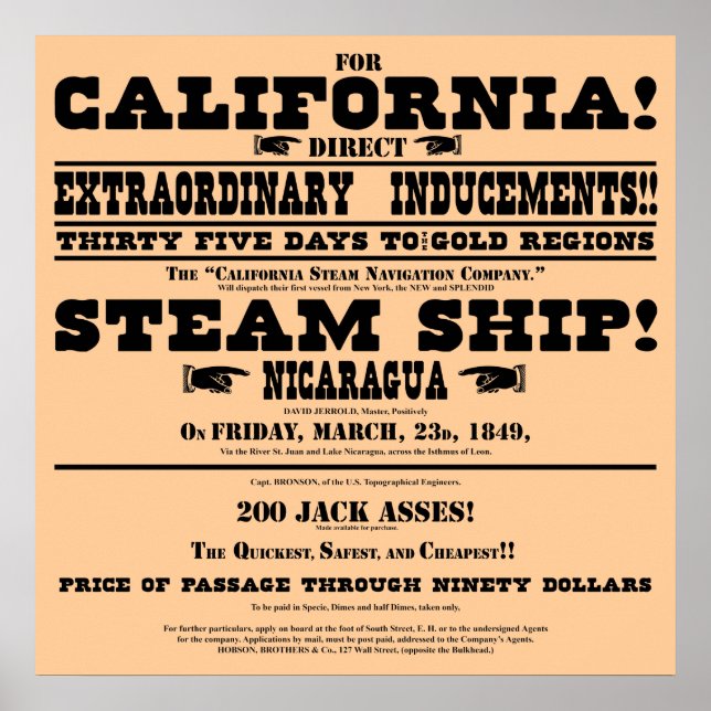 California Gold Rush Handbill Poster (Vorne)