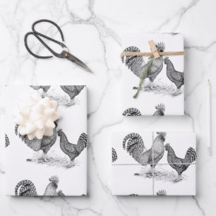 California Gray Rooster and Hen Geschenkpapier Set