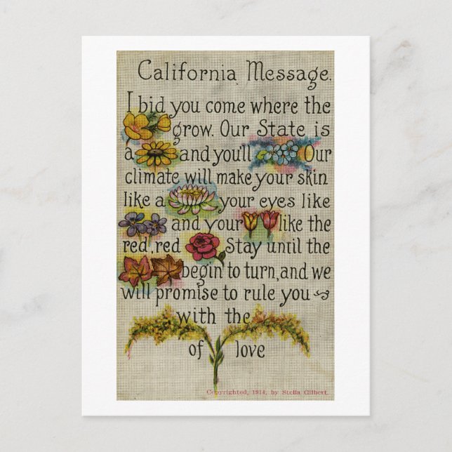 California Greeting Postcard (1914) Postkarte (Vorderseite)