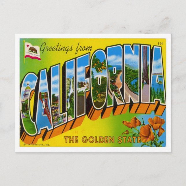 California Gruß von US-Staaten Postkarte (Vorderseite)