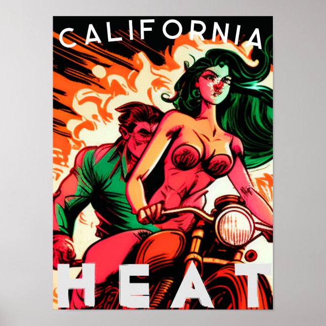 "California Heat" Motorrad Babe Poster (Vorne)